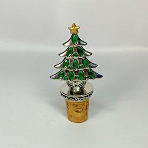 GANZ CHRISTMAS TREE WITH STAR CORK WINE BOTTLE TOPPER COLLECTIBLE GREEN/SILVER